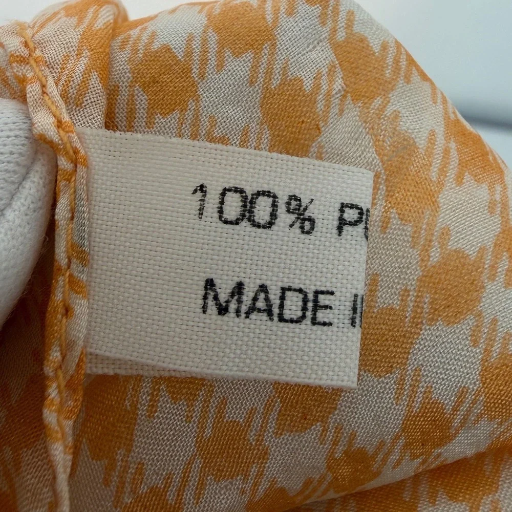 Vintage 100% Pure Silk Orange Houndstooth Square Scarf Neckerchief Preppy 105-31